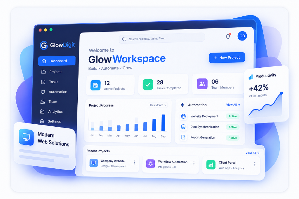 GlowWorkspace digital product dashboard by GlowDigit